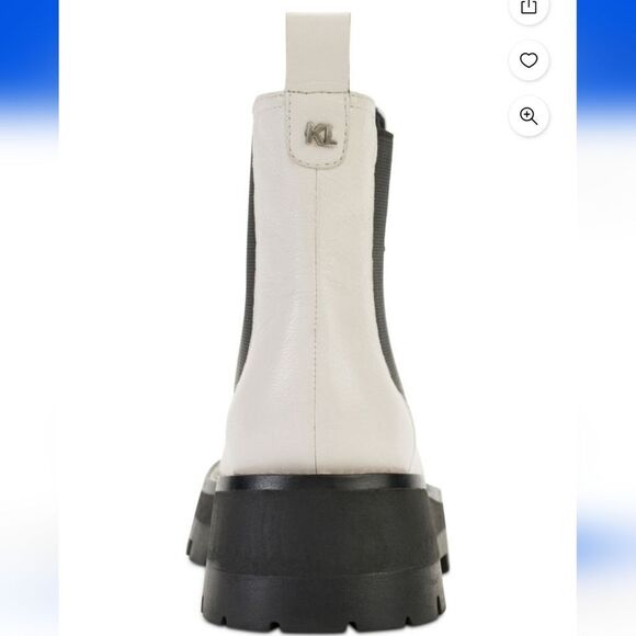 Karl Lagerfeld Size 9 Mayde Cream Leather And Rhinestone Trimmed Boots, NEW - Picture 4 of 14